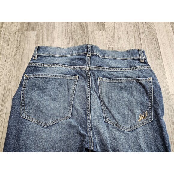 Express Jeans Womens 10 Blue Bell Crop High Rise Distressed Flare Denim Pants - Picture 3 of 10